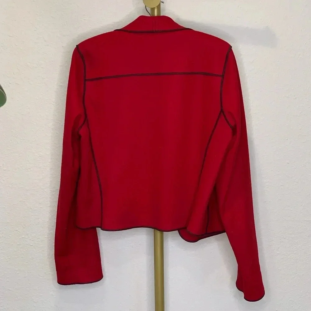 Vintage 80s Beppa 100% Wool Deep Cobalt Red Coat XS/S/M Bohemian Folk Art Design